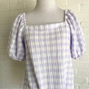 LOFT BLOUSE PURPLE LAVENDER CHECKERED PLAID BLOUSE TOP SIZE XS